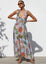 Printed V-Neck Ruffled Straps Pleated Back Maxi Dress