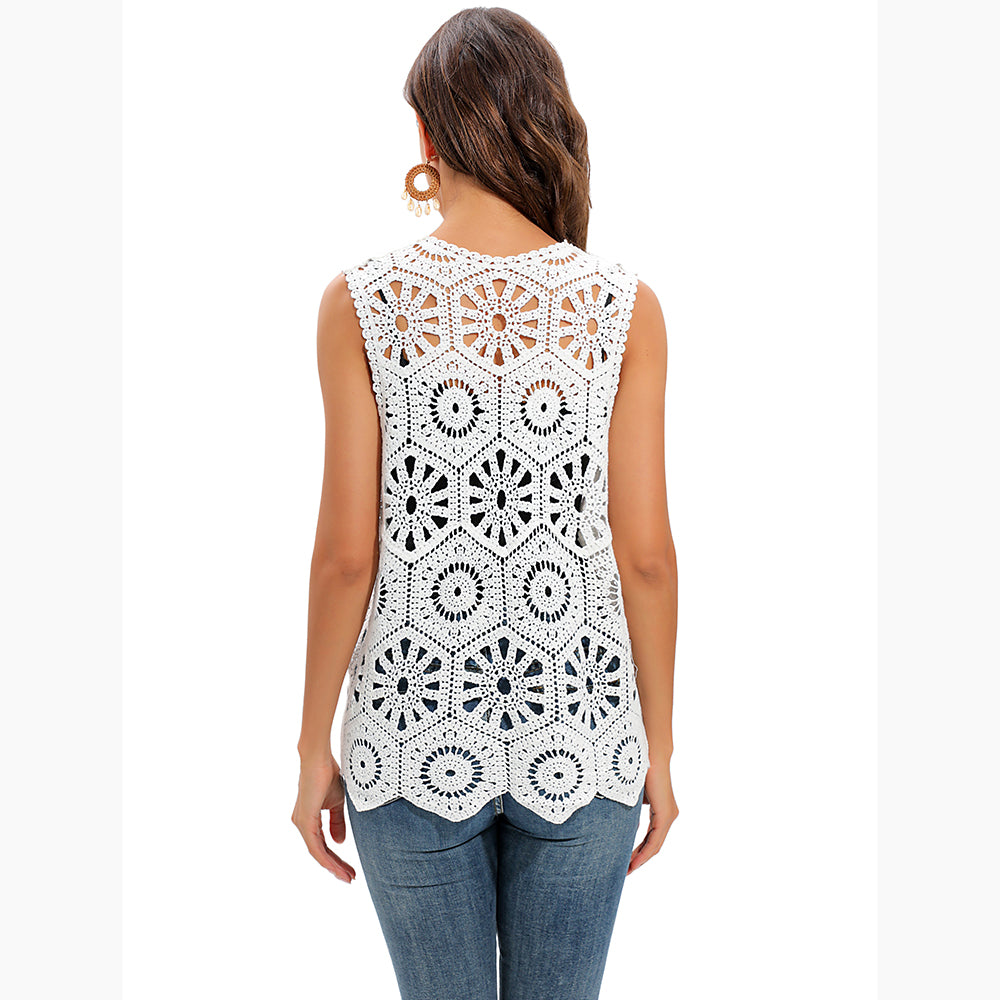 Women's Crochet Vest Sleeveless Boho Lace Cardigan (Geometry Apricot) at   Women's Clothing store
